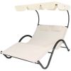 2-Person Outdoor Canopy Chaise Lounge with Pillows - Off White