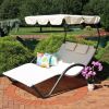 2-Person Outdoor Canopy Chaise Lounge with Pillows - Off White