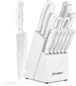 Knife Set with Holder, 15-Piece, White